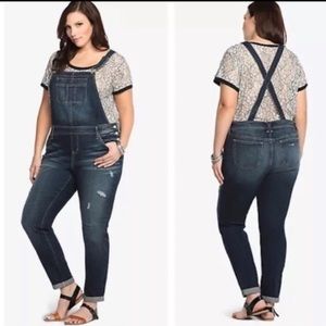 Torrid Dark Wash Distressed Denim Overall …